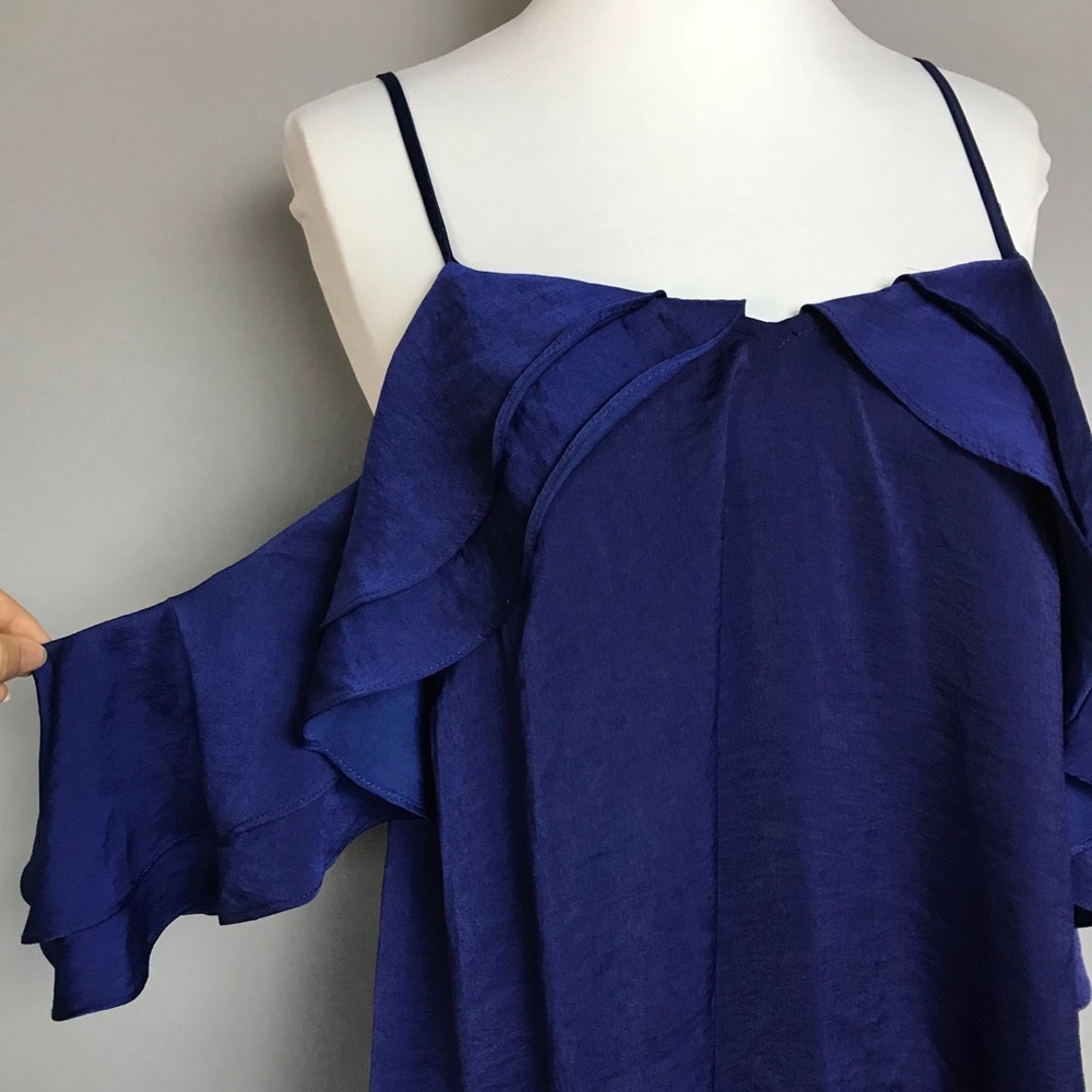 Devlin Cold Off Shoulder Ruffle Top Blue Blouse - Picture 4 of 8
